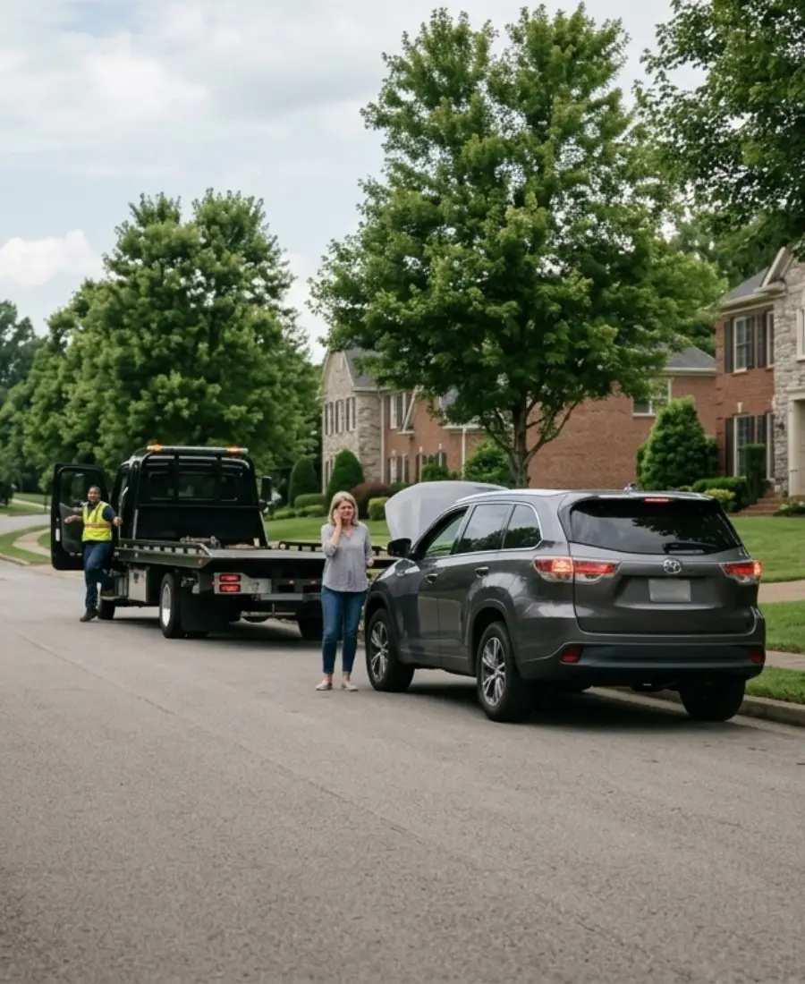 K7 Towing flatbed tow truck providing towing Brentwood TN service near Maryland Farms